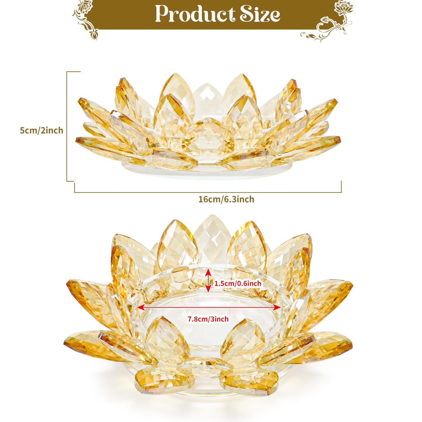 Crystal Flower Jewelry Tray, Luxury Transparent Decorative Trinket Dish for Rings, Earrings, Necklaces, Keys for Vanity Dresser Nightstand, Elegant Gift for Women Mother's Day (1, 6.3"(W)- Gold)