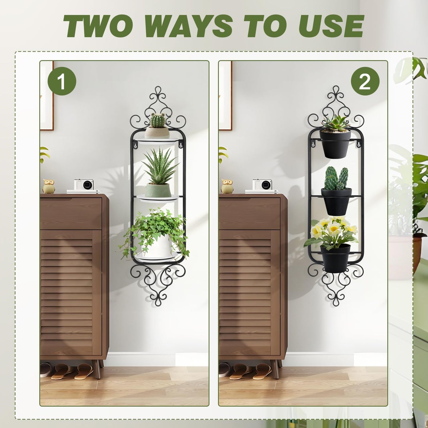 AQQHSAIN 2 Pcs Wall Plant Holder Wall Mounted Hanging Planter Vase for Indoor Outdoor Plants Window Plant Shelves Metal Hanging Planters for Indoor Plants and Flowers