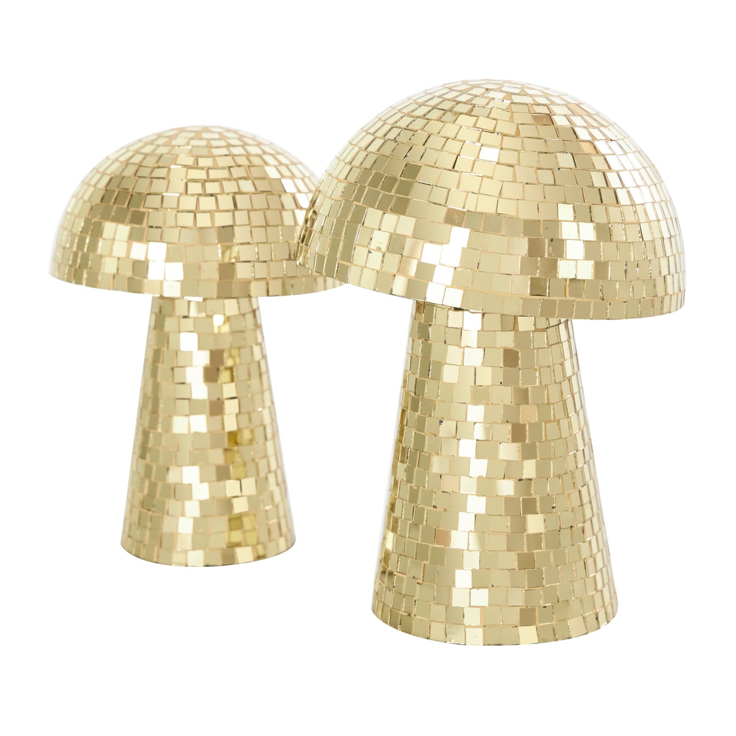 Deco 79 Glass Mushroom Handmade Decorative Sculpture Mosaic Mirrored Home Decor Statues, Set of 2 Accent Figurines 10", 8"H, Gold