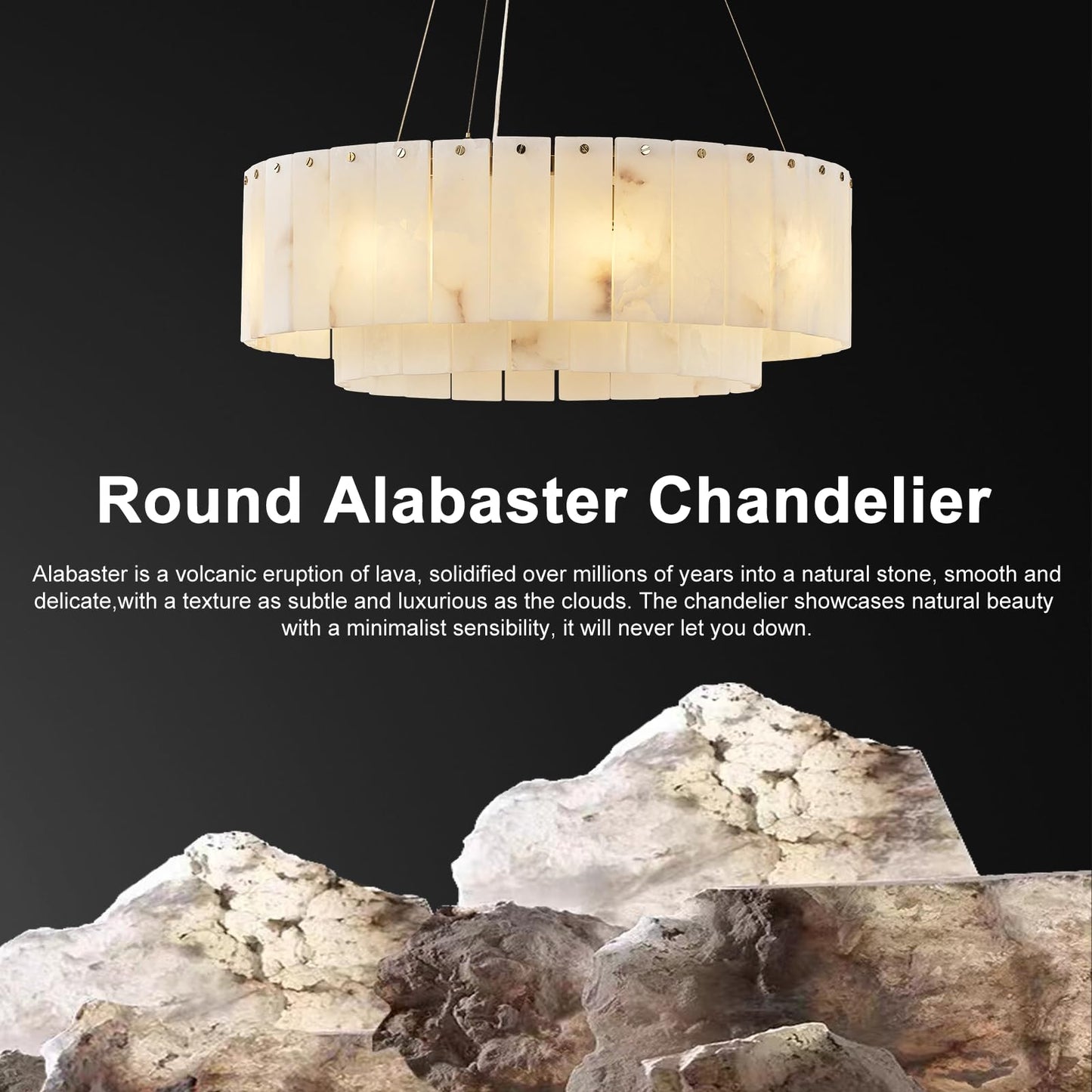 OSRoyce Alabaster Chandeliers D23in Round Chandeliers for Dining Room Small Chandelier Light Fixture for Kitchen Living Room Foyer Entryway Hallway