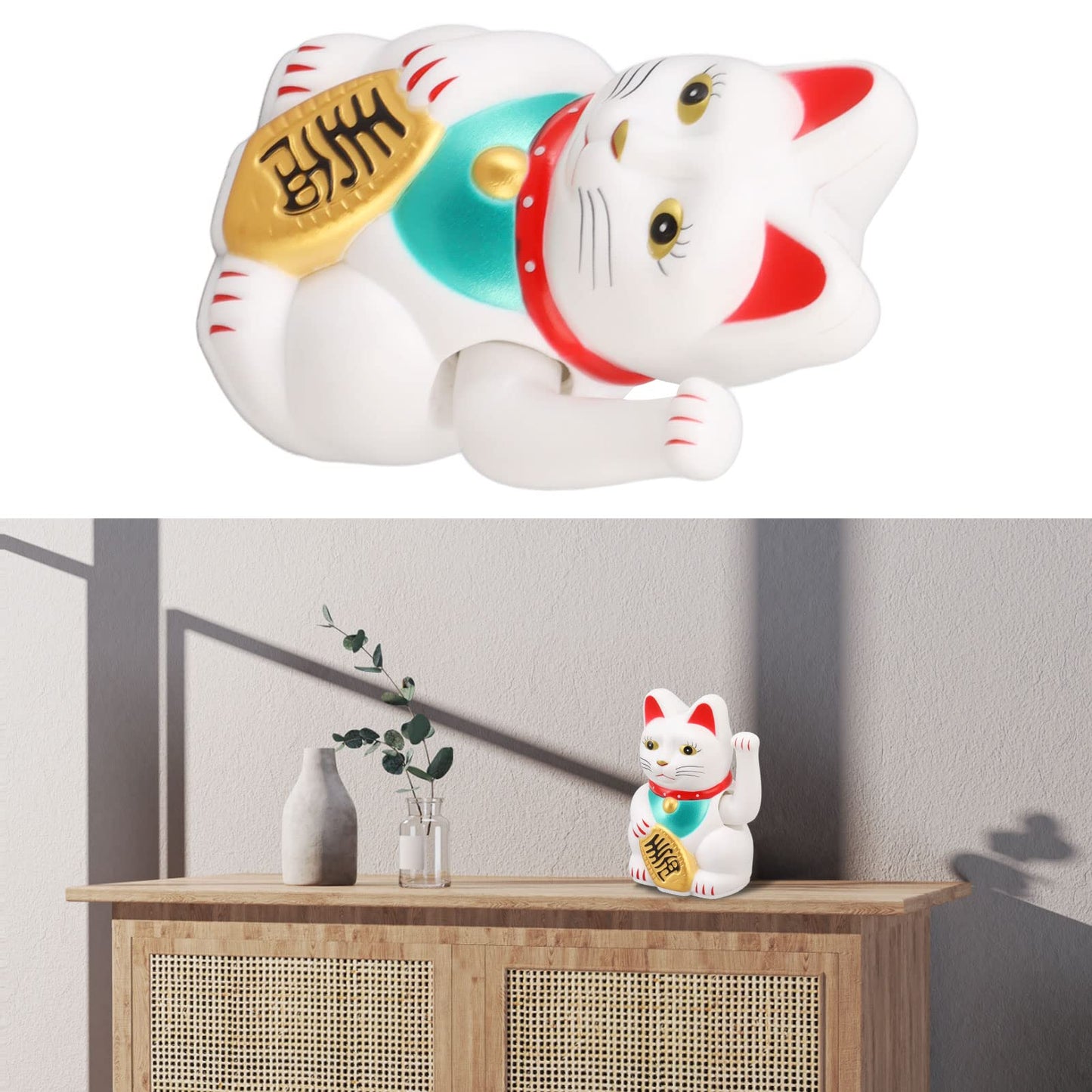 Dpofirs 4 Inch Lucky Fortune Cat Maneki Neko, Lucky Cat Decor Hand Waving Welcoming Cat for Home Desk Ornament Gift Giving, Feng Shui Business Ornament Home Decor (White)