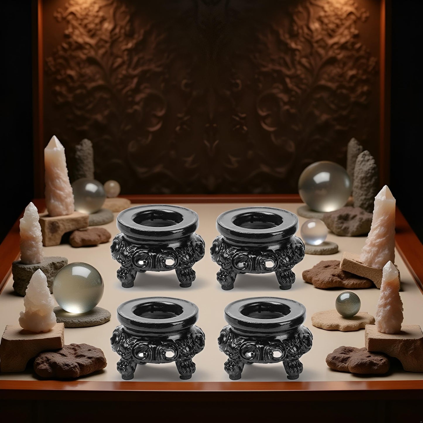 4Pcs Black Wooden Display Stand for Crystal Sphere Quartz Ball Holder Hollow Wood Stand Base for Crystal Ball Sphere Globe Stone Decoration Display Pedestals Display Stands Display Stands Home Decor