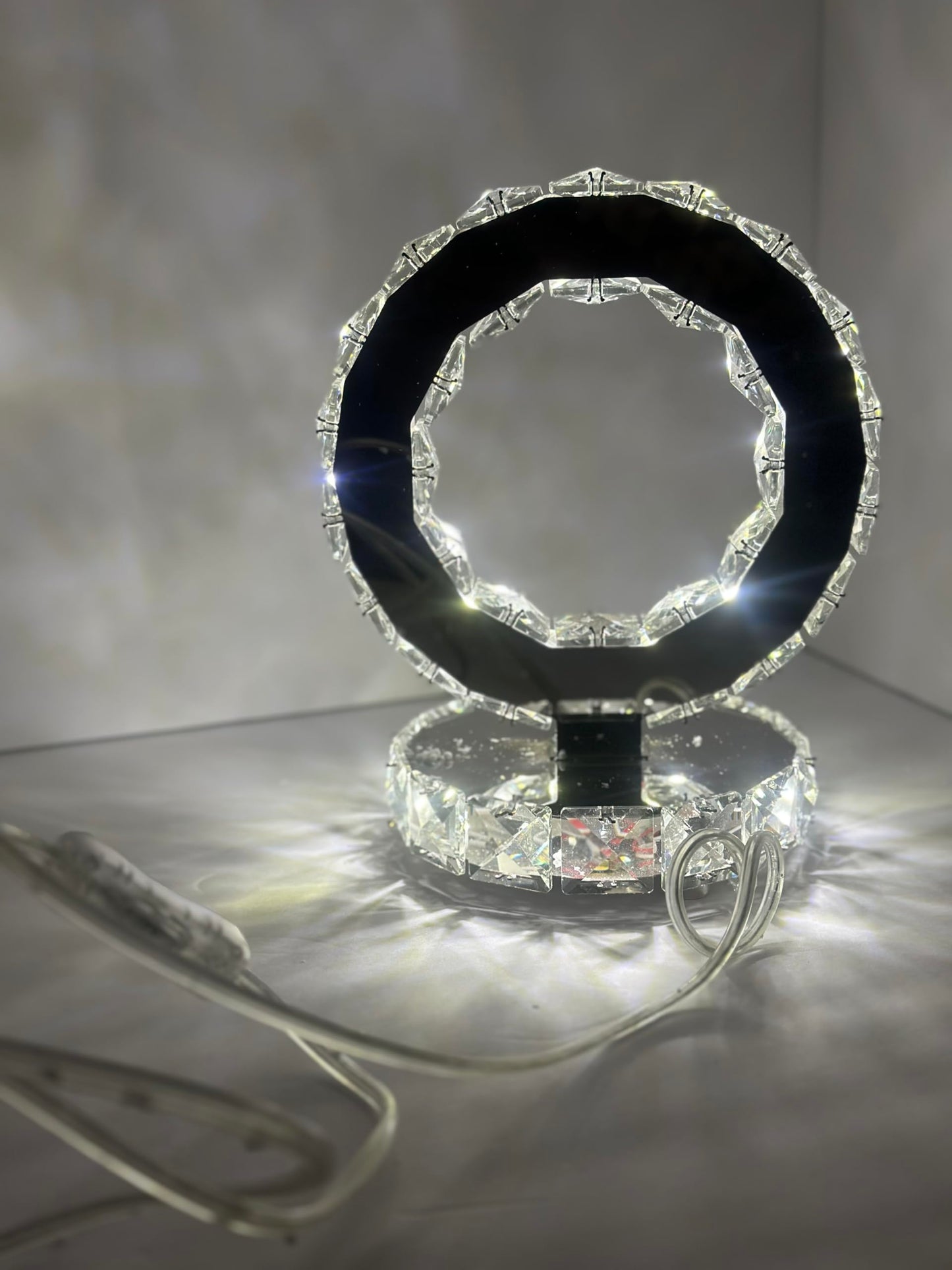 Vase Branch Glass Crystal Ring Design, Crystal LED Table Lamp, White Light