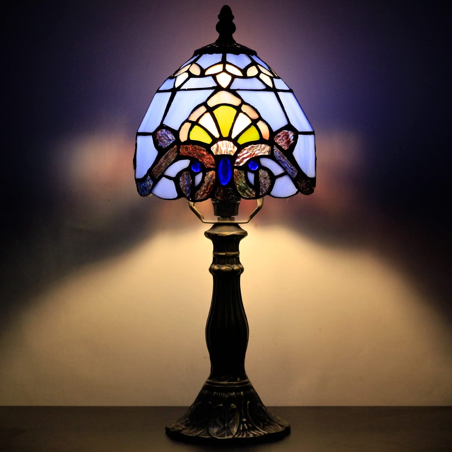 SYETL Small Tiffany Lamp Mini Accent Table Lamp Blue Purple Baroque Style