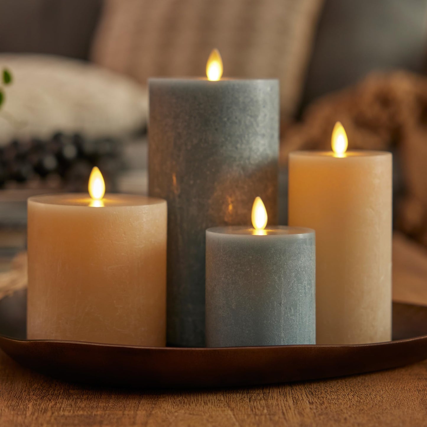 Luminara Seaglass Rechargeable Flameless LED Candle, Fog 3.8" x 8.6", Moving Flame Pillar Timer, USB Type-C Charging Cable, Unscented Real Wax