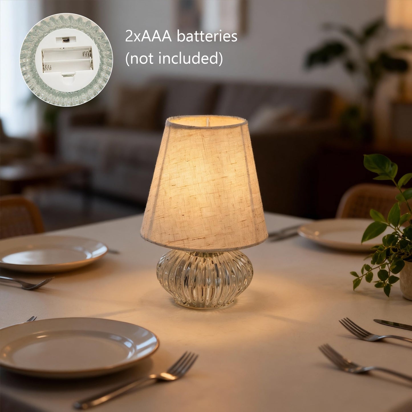 LUSHARBOR Battery Operated Lamp with Timer, Small Decorative Table Lamp with Linen Shade Cordless Ambient Accent Lamp for Bedroom Nightstand, Shelf & Living Room Decor -Tapered