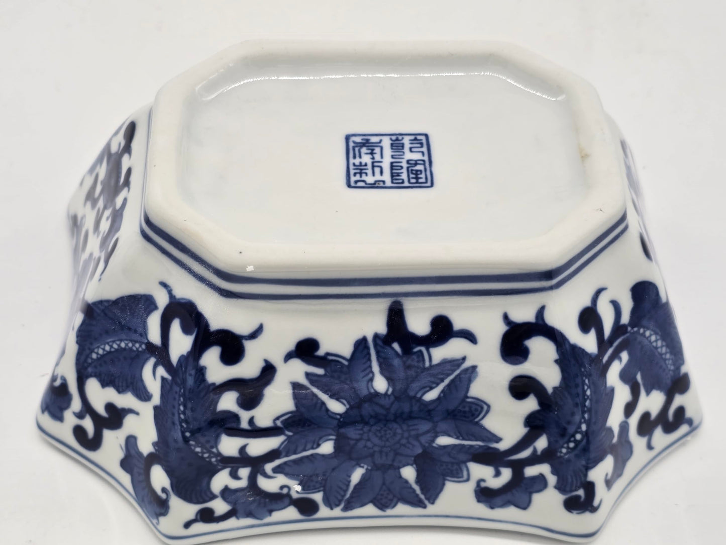 Blue and White Long Octagon Serving Bowls, Salad Bowls, Fruit Bowls (7")