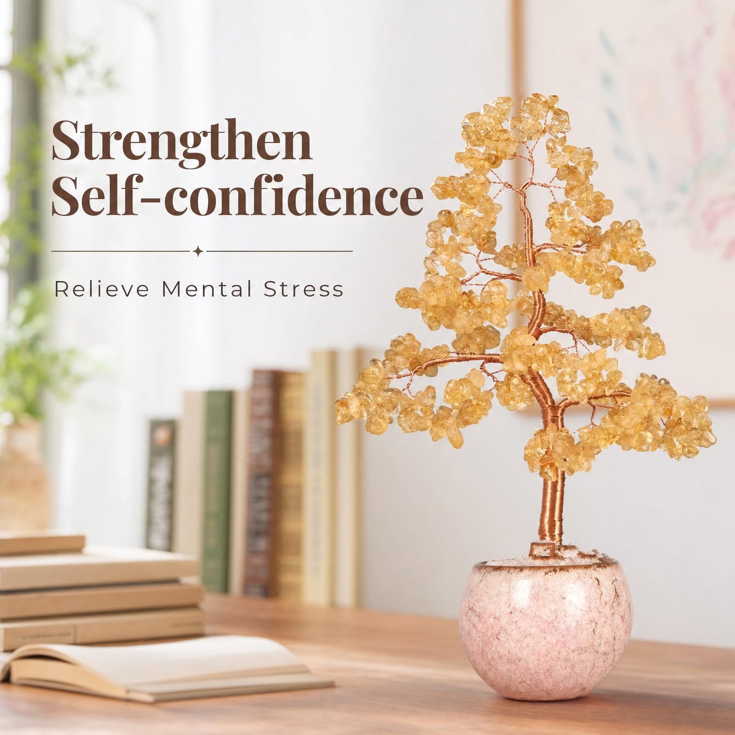 Fatonio Handmade Citrine Crystal Tree, 22CM Natural Feng Shui Tree with Oval Ceramic Base, Wealth Attracting Lucky for Home Office Store Decor Unique Gifts for Women Mom Grandma Birthday Christmas