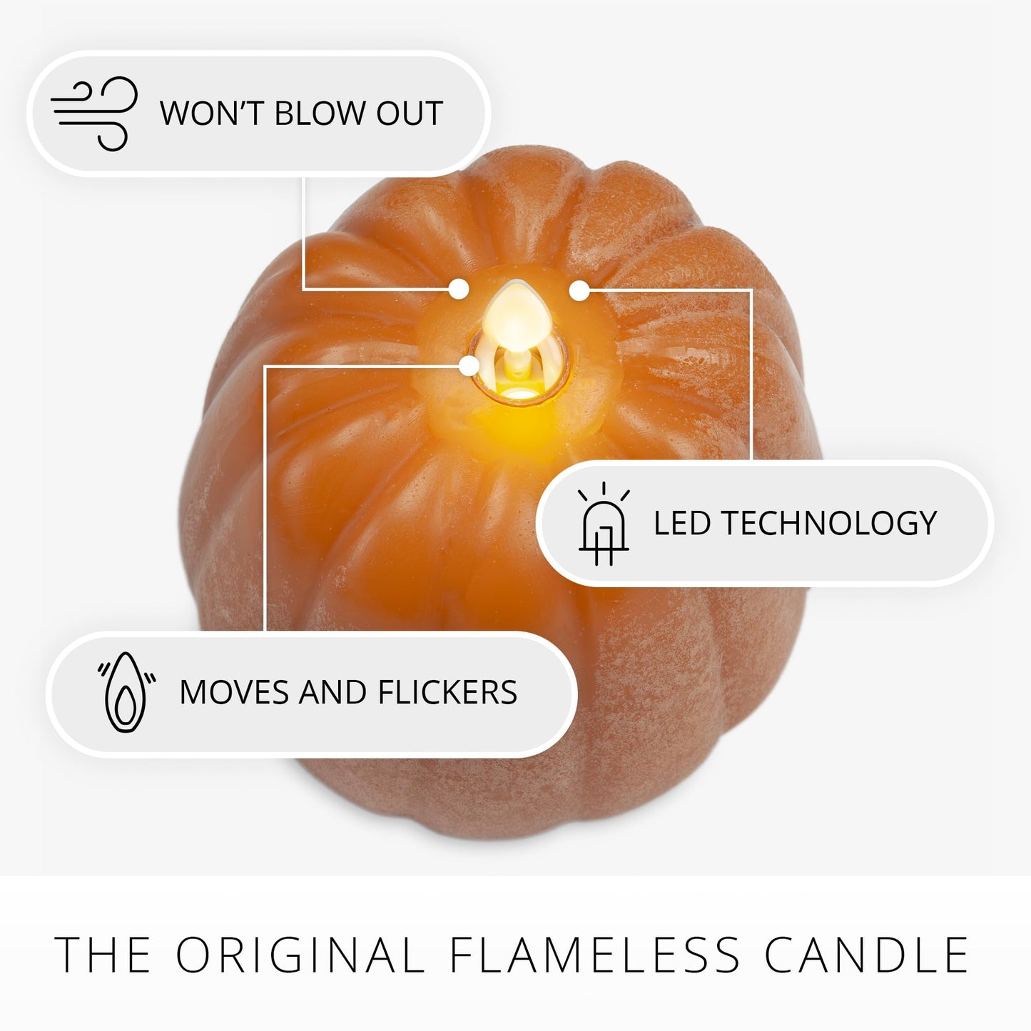 Luminara Flickering Flameless Marmalade Pumpkin Candle, Battery Operated Plug Free Home Indoor Decoration, Timer & Remote Ready (Sold Separately), 4" x 4.3" Real Flame LED Light Halloween & Fall Decor
