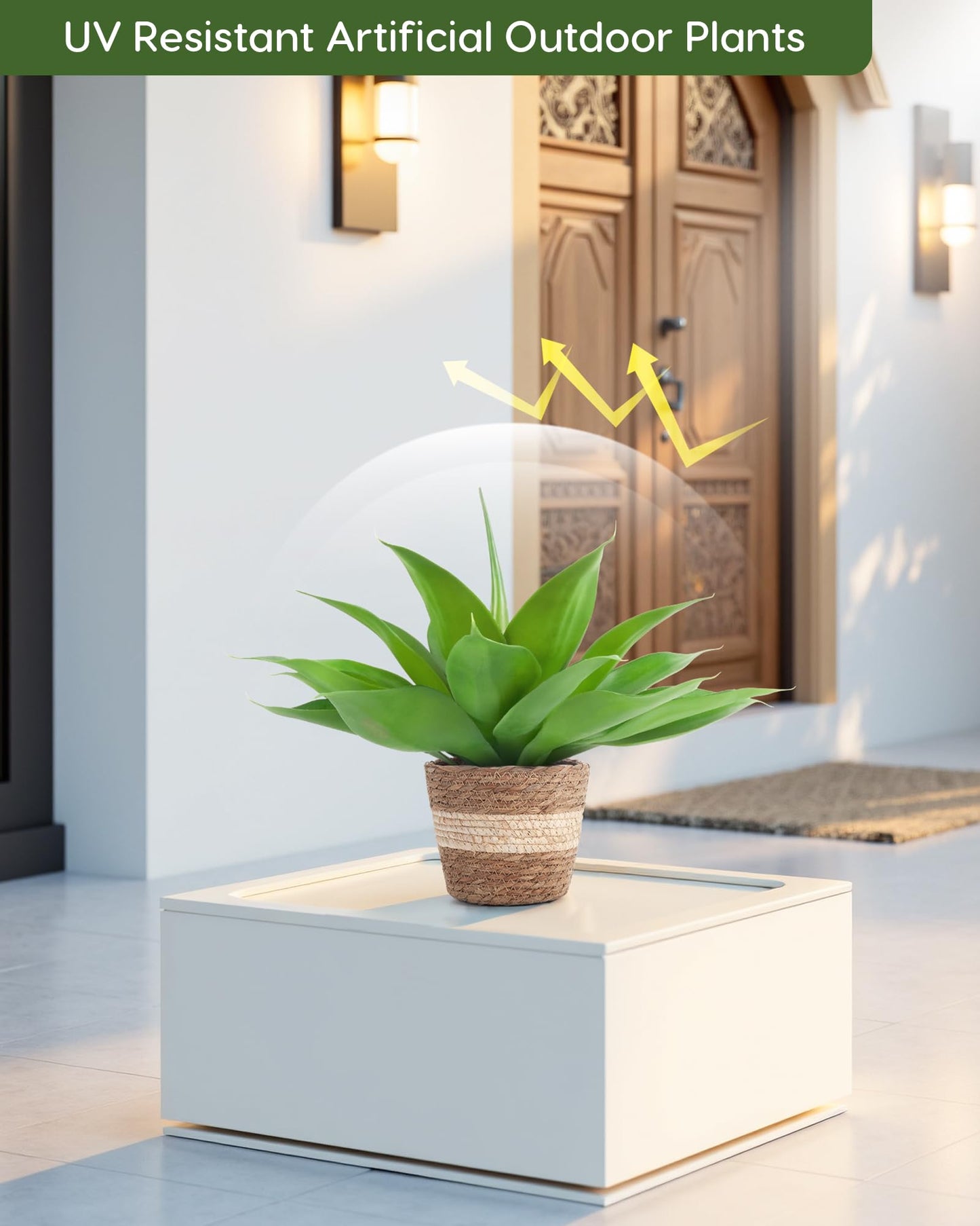 Velener Fake Agave with Rattan Pot, Artificial Plant Outdoor Agave - Fake Sucuulents Plants for Indoor and Outdoor Decor(15 Inch)-1 Pack