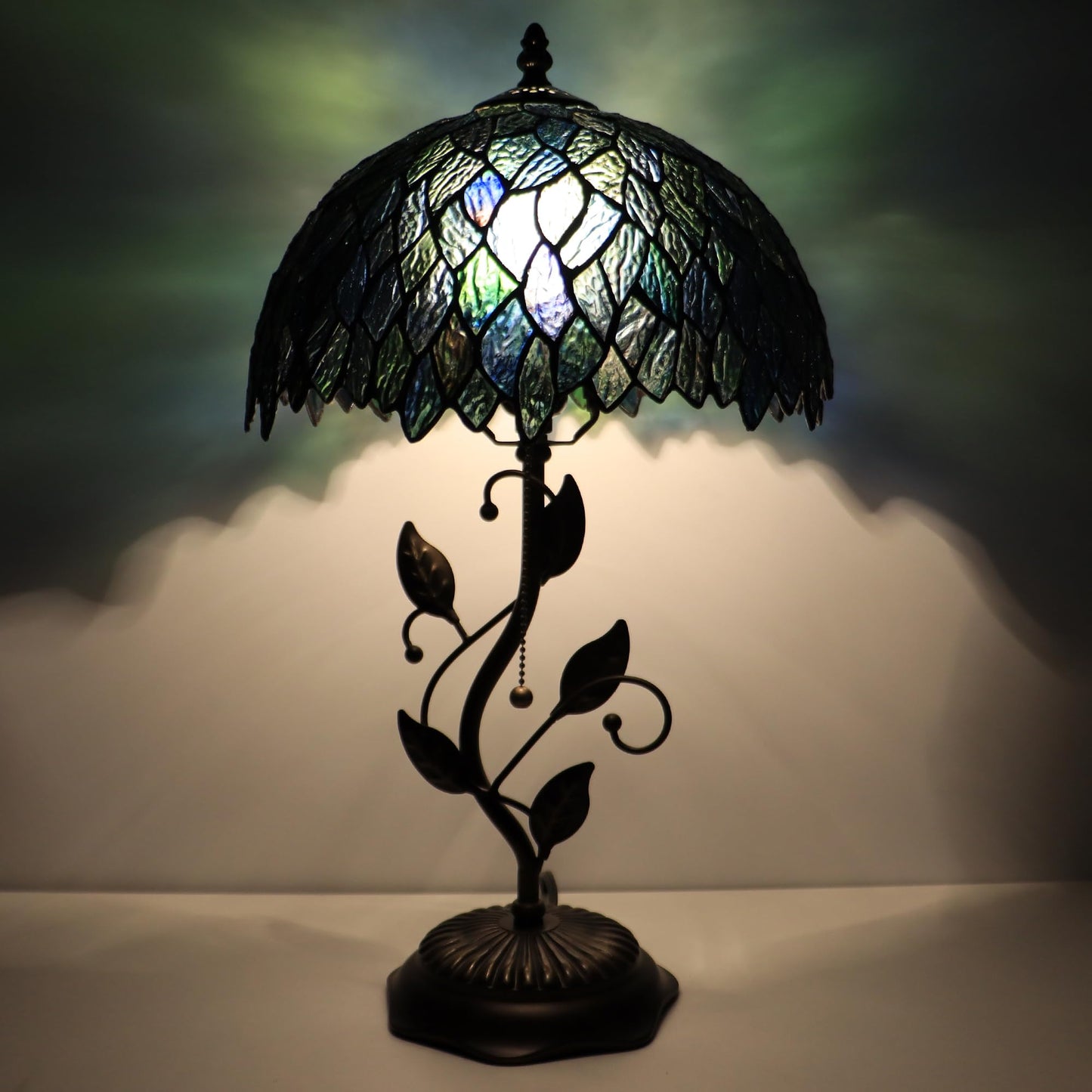 MQYXH Tiffany Style Multicolor Leafage Stained Glass Table Lamp 19 Inch