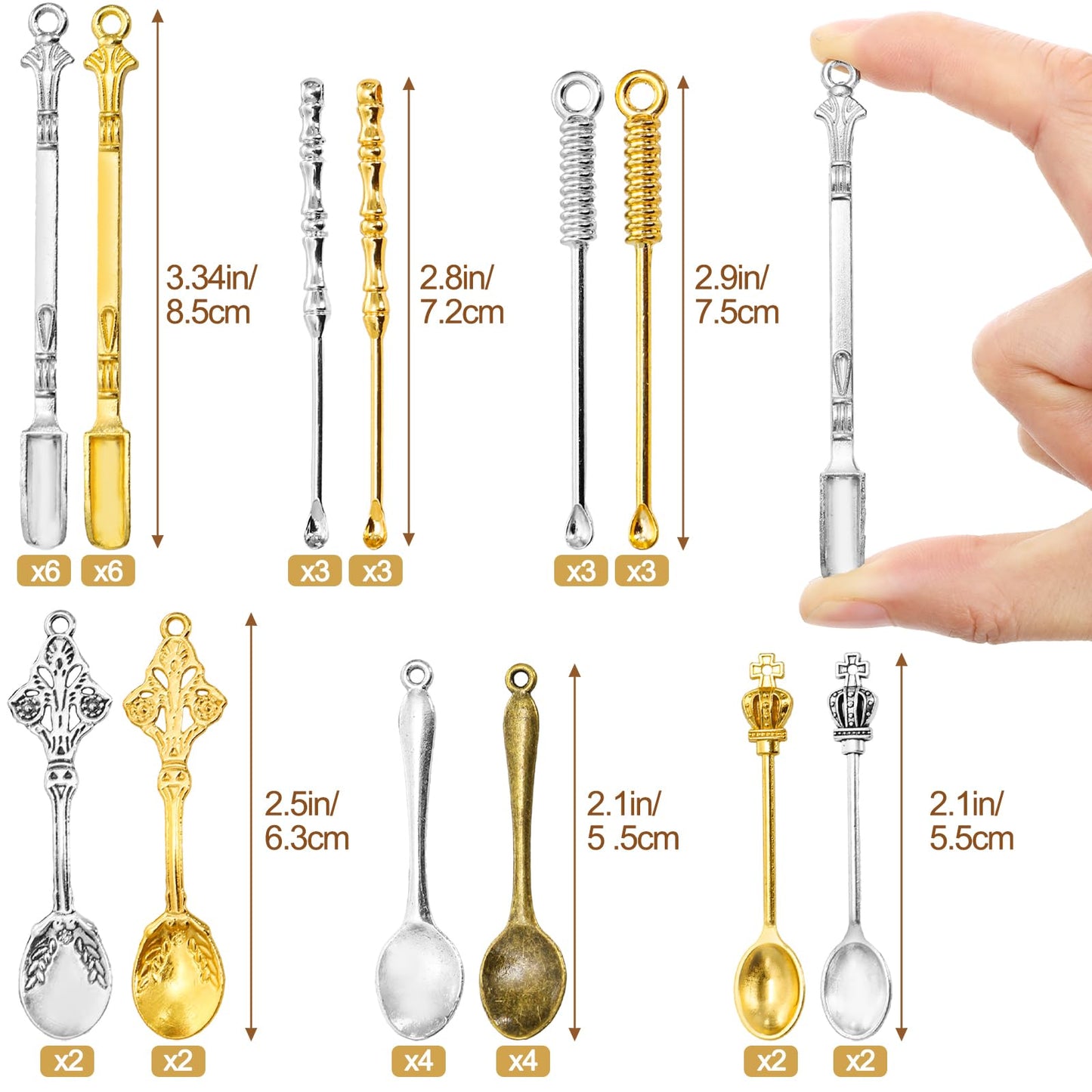 Foraineam 40 Pieces Mini Spoons Tiny Shovel Spoon, Metal Medicine Spoon Powder Scoop for Spices, Herbs, Kitchen Tableware Charm Pendant Spoons For DIY Craft Jewelry Making Necklace Bracelet Key Chain