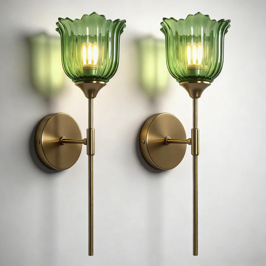 Blooming Rose Wall Sconce Set of 2, Medieval Retro & Modern Style Gold-Plated Wall Sconce with E26 Base (Bulbs Not Included) Wall Lamp for Bathroom Bedroom Kitchen Hallway Living Room Staircase Mirror