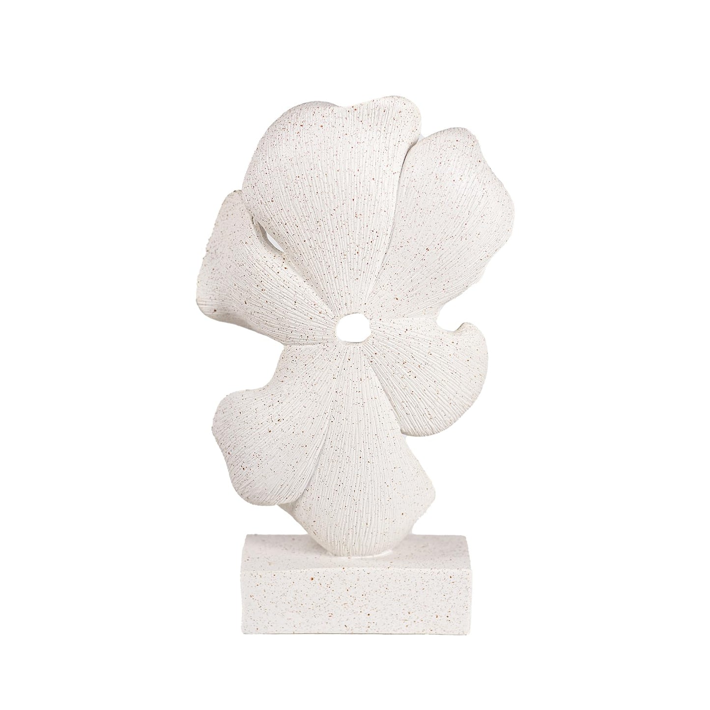 WeiRanHuiWu Abstract Flower Sculpture, White Speckled Resin, 10.63 x 6.3 x 2.56 in, Modern Decorative Figurine on Base