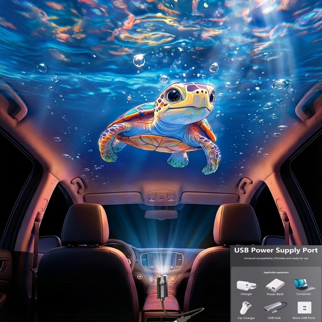 Ocean projection light with 8 interchangeable marine life light panels (whale, jellyfish, sea turtle), USB powered, 360° rotating, creating an immersive underwater world; a creative decorative gift.