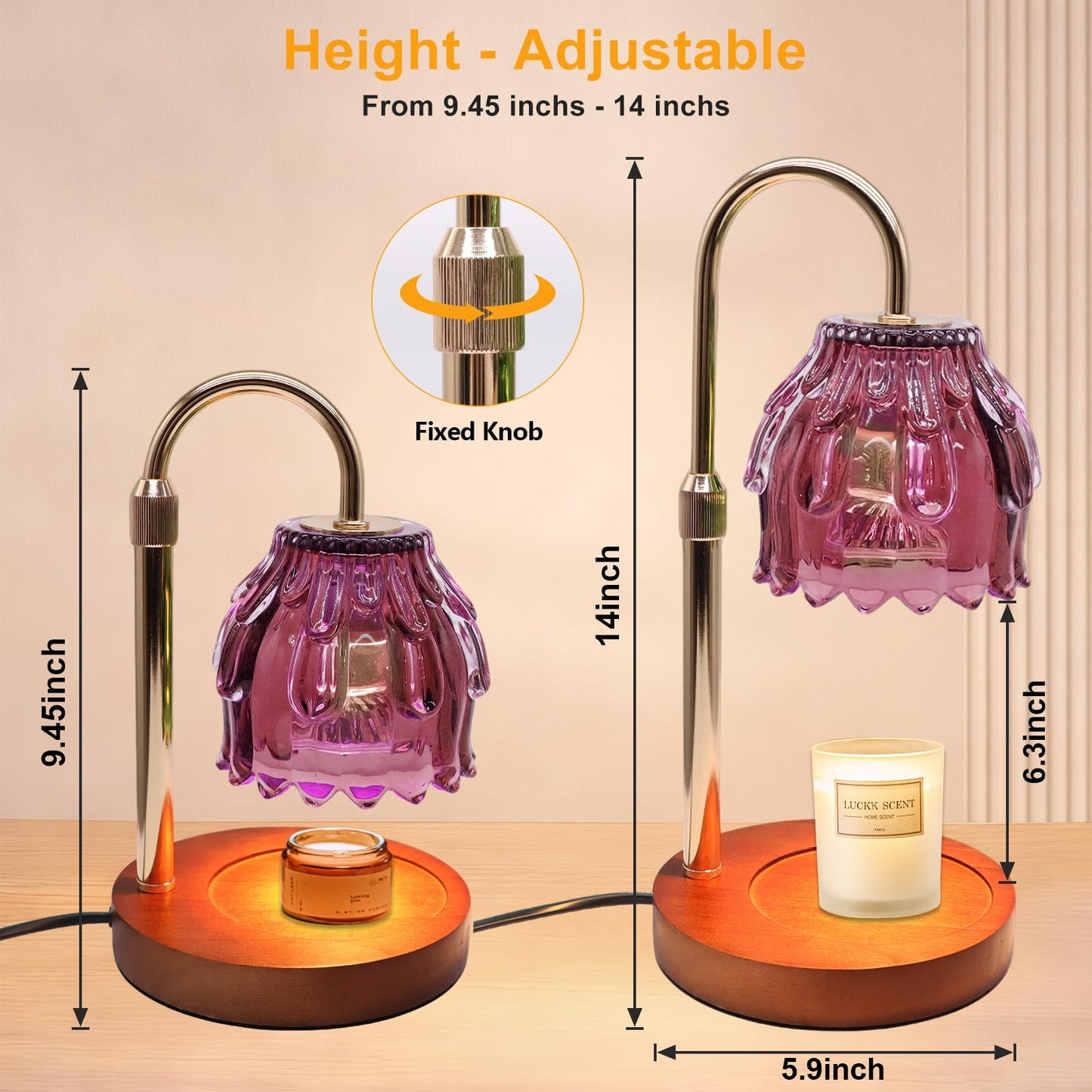 Flyzenvibe Candle Warmer Lamp with Timer & Dimmer, Birthday Gifts for Women Mom, 4-Level Dimmable Flower Heat Lamp for Jar Candles, Adjustable Height, House Warming Gifts, Home Decor (Purple