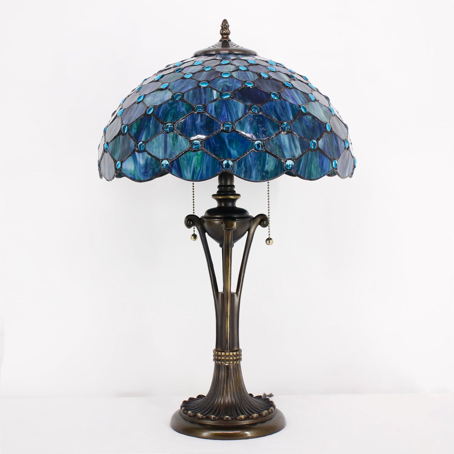 L-Juicwe Tiffany Table Lamp Sea Blue Pearl Stained Glass Desk Lamp 16X16X24 Inches Reading Light