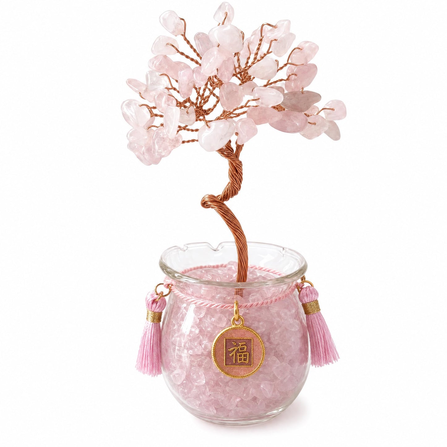 Fatonio Small Natural Crystal Rose Quartz Tree Handcrafted