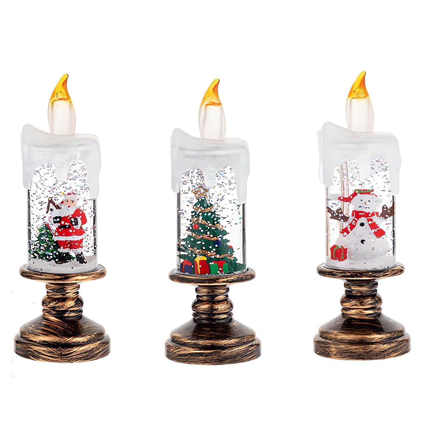 AVEKI Christmas Flameless Candles, Snow Globe Candles Light with Fluttering Sequins, Battery Operated Taper Candles for Home Party Christmas Decorations (Christmas Tree)