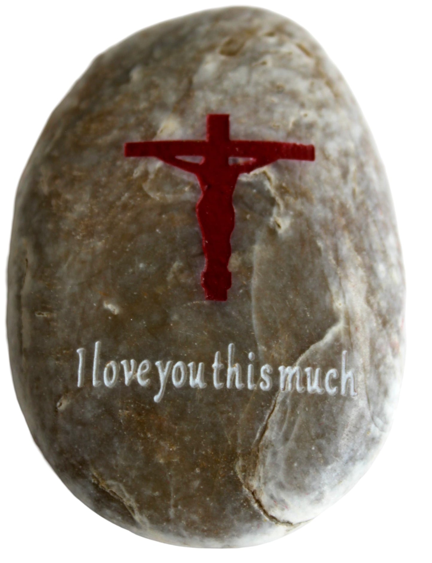 Holy Land Market Engraved Inspirational Stones Collection - I Love You This Much Stone, Polished River Stone, Black or Beige