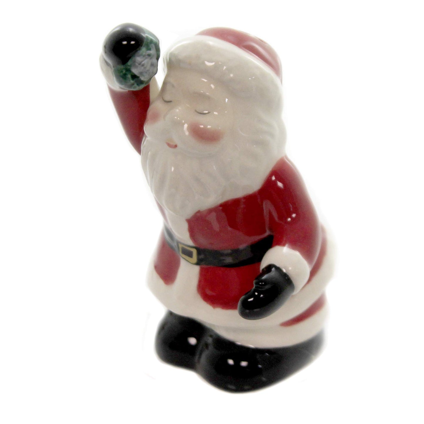 Fine Ceramic Kissing Santa & Mrs. Claus Under the Mistle Salt & Pepper Shakers Set, 3-3/8"
