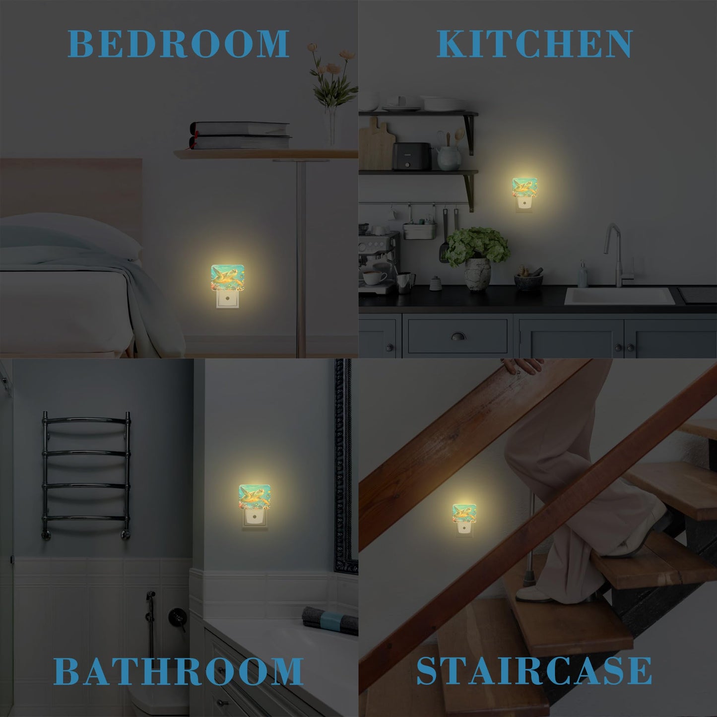 Uiaoiais Sea Turtles in Underwater World Night Light for Kids Girls Boys, Turtles LED Night Light Plug into Wall with Dusk to Dawn Sensor for Bedroom, Hallway, Kitchen, Bathroom, Stairs Decor