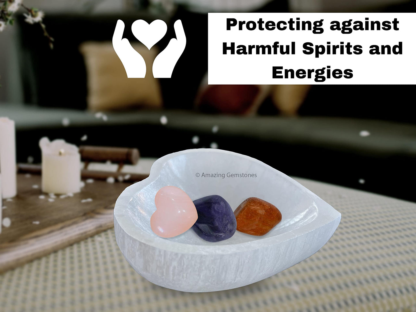 Amazing Gemstone Heart Selenite Bowl - 4" Charging Plate for Crystals & Gemstones