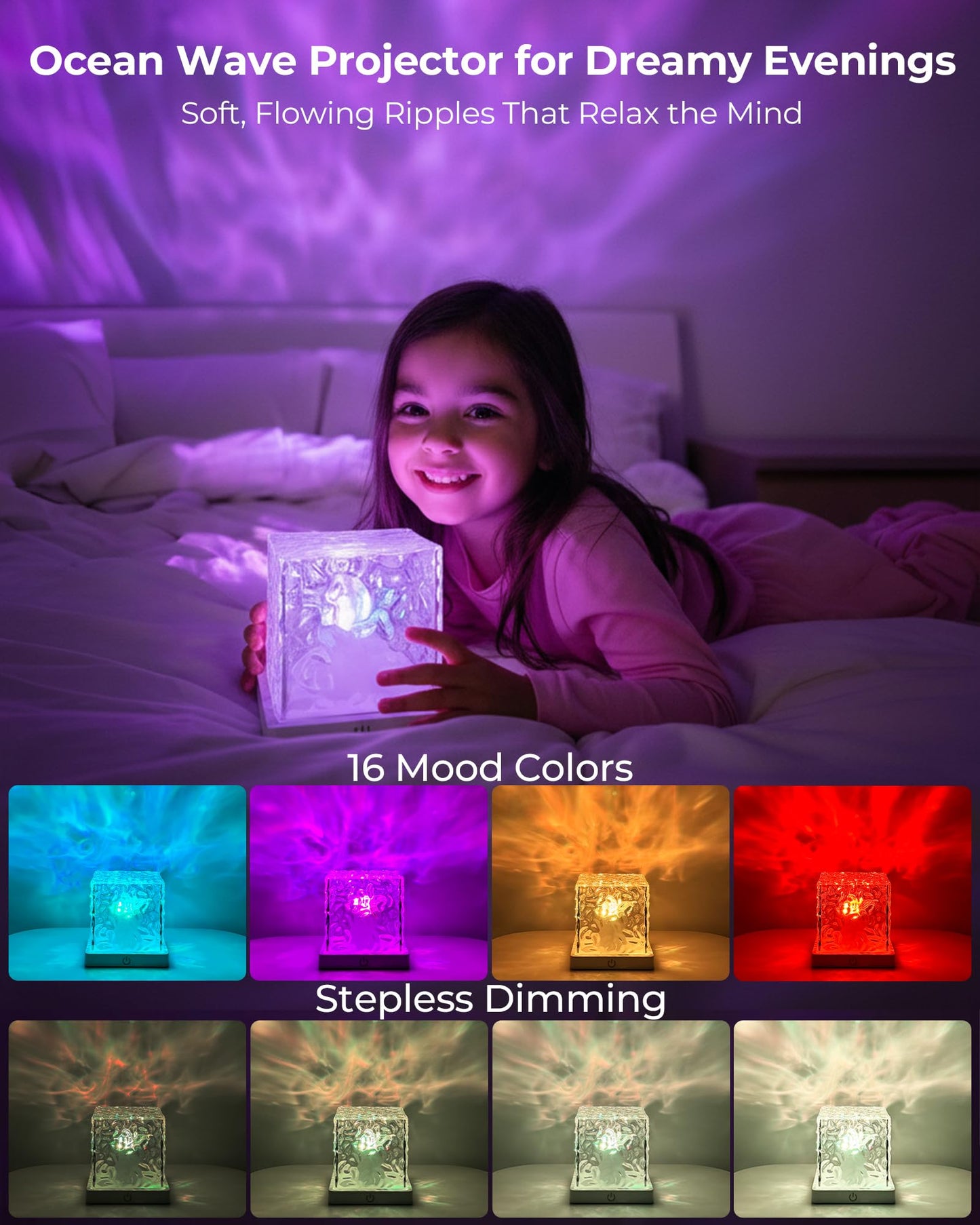 Rechargeable Shower Light No Wiring, 16 Color Changing Ocean Wave Lamp Projector, Waterproof Shower Mood Light Cube with Remote, Bathroom Mood Lighting, Bathtub Lights for Relaxing Spa, Bath, Bedroom