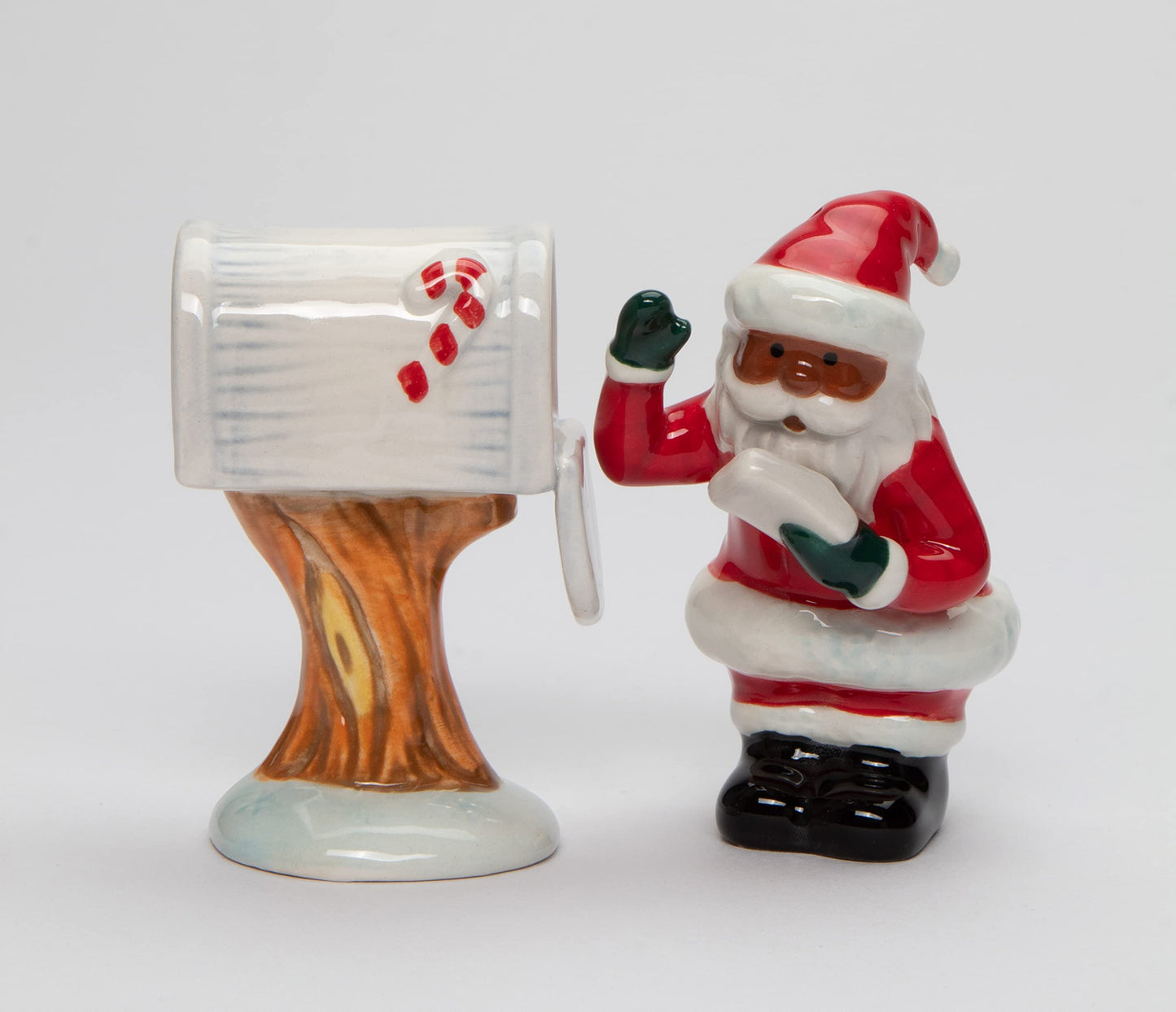 Fine Ceramic African American Black Christmas Santa Checking Mail Box Salt & Pepper Shakers Set, 3-1/2" H