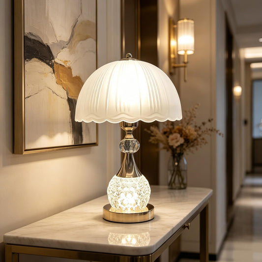 xiaojuande Crystal Table Lamp, Gold Glass with White Lampshade