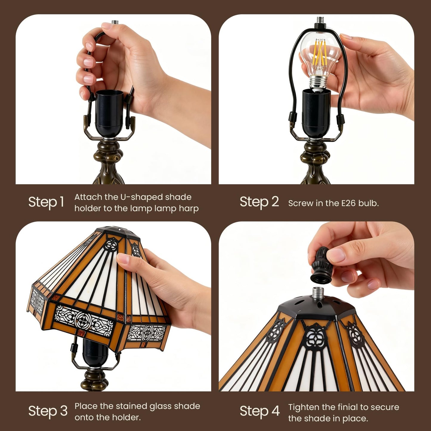 Drqvonth Tiffany Table Lamp, 8" W x 14.3" H Amber Stained Glass Desk Lamp