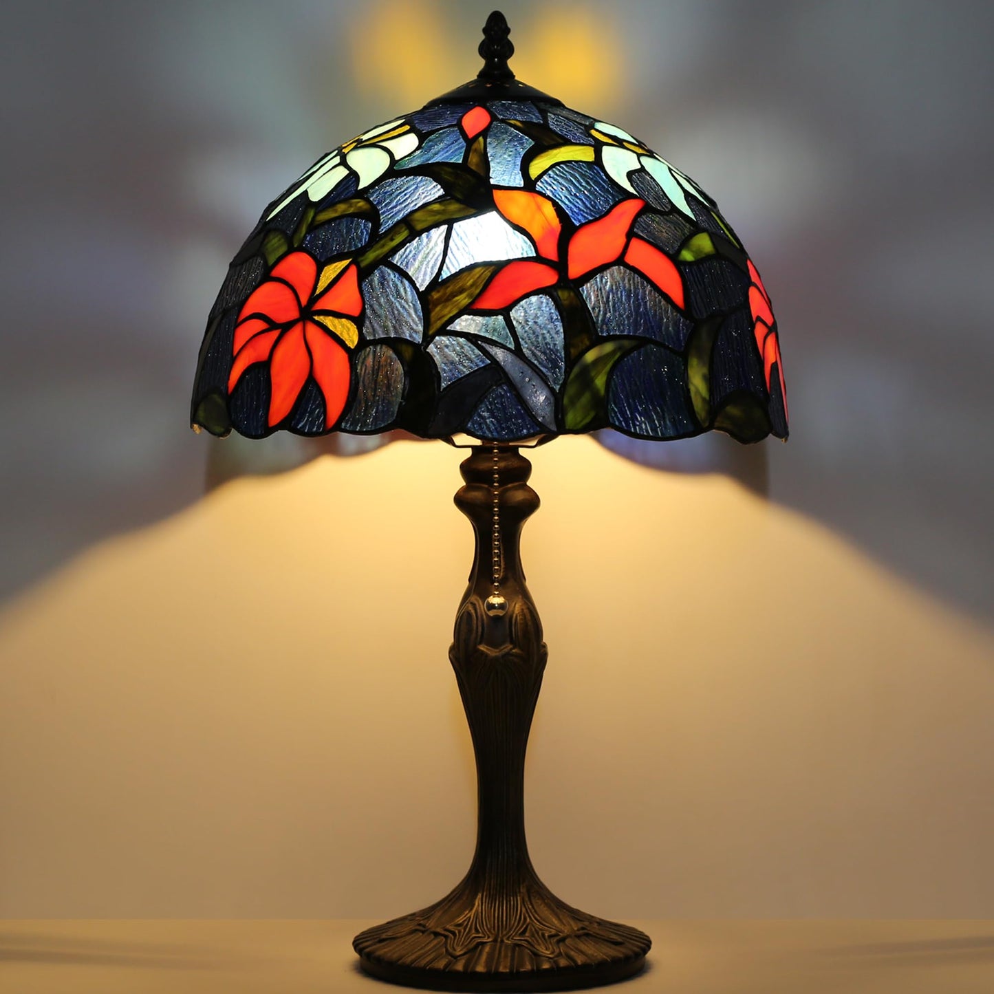 LUSTIX Tiffany Table Lamp Stained Glass Reading Lamp Sky Blue Irises Style