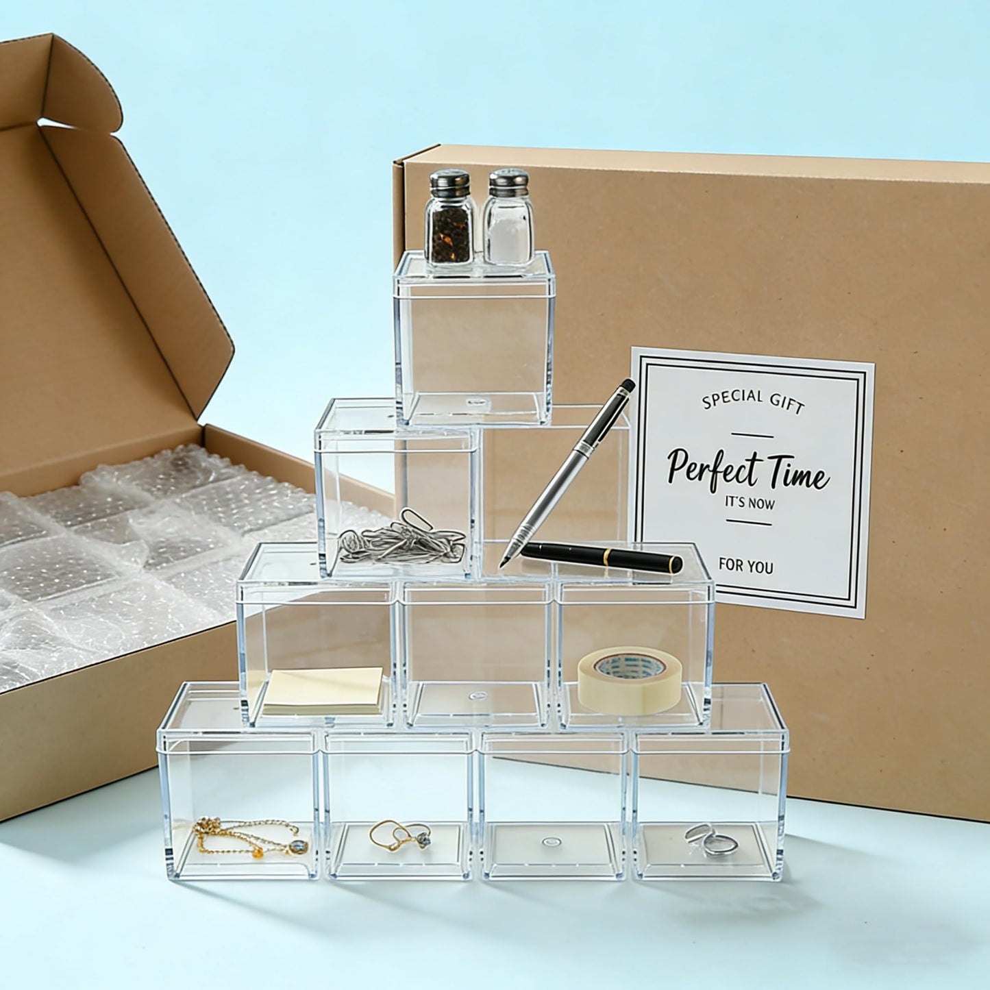 KissYou Acrylic Box Small Clear Boxes with Lid 12 Packs Small Acrylic Candy Box Display Square Cube Wedding Birthday Graduation Party Decorative Boxes