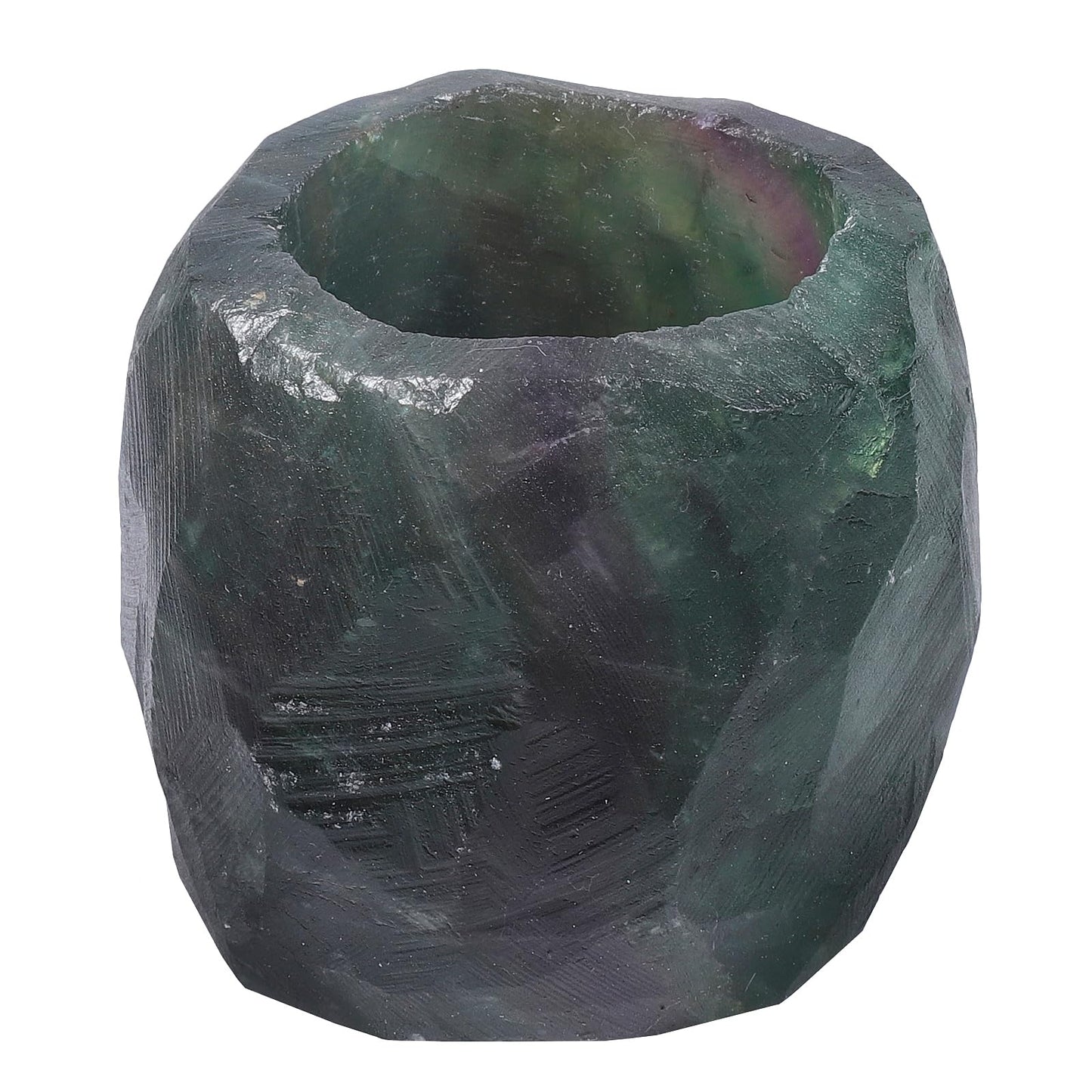 SUNYIK Natural Fluorite Tea Light Candle Holder Raw Crystal Air Plant Holder Desk Decor Figurine for Healing Meditation
