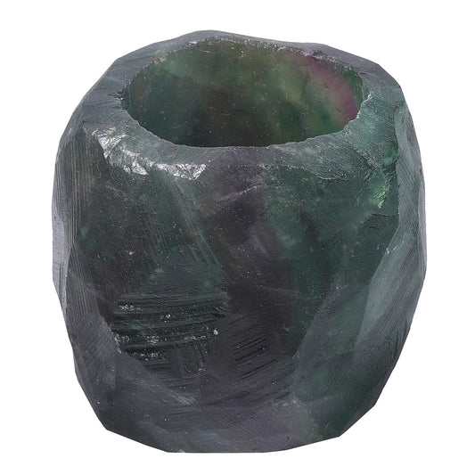 SUNYIK Natural Fluorite Tea Light Candle Holder Raw Crystal Air Plant Holder Desk Decor Figurine for Healing Meditation