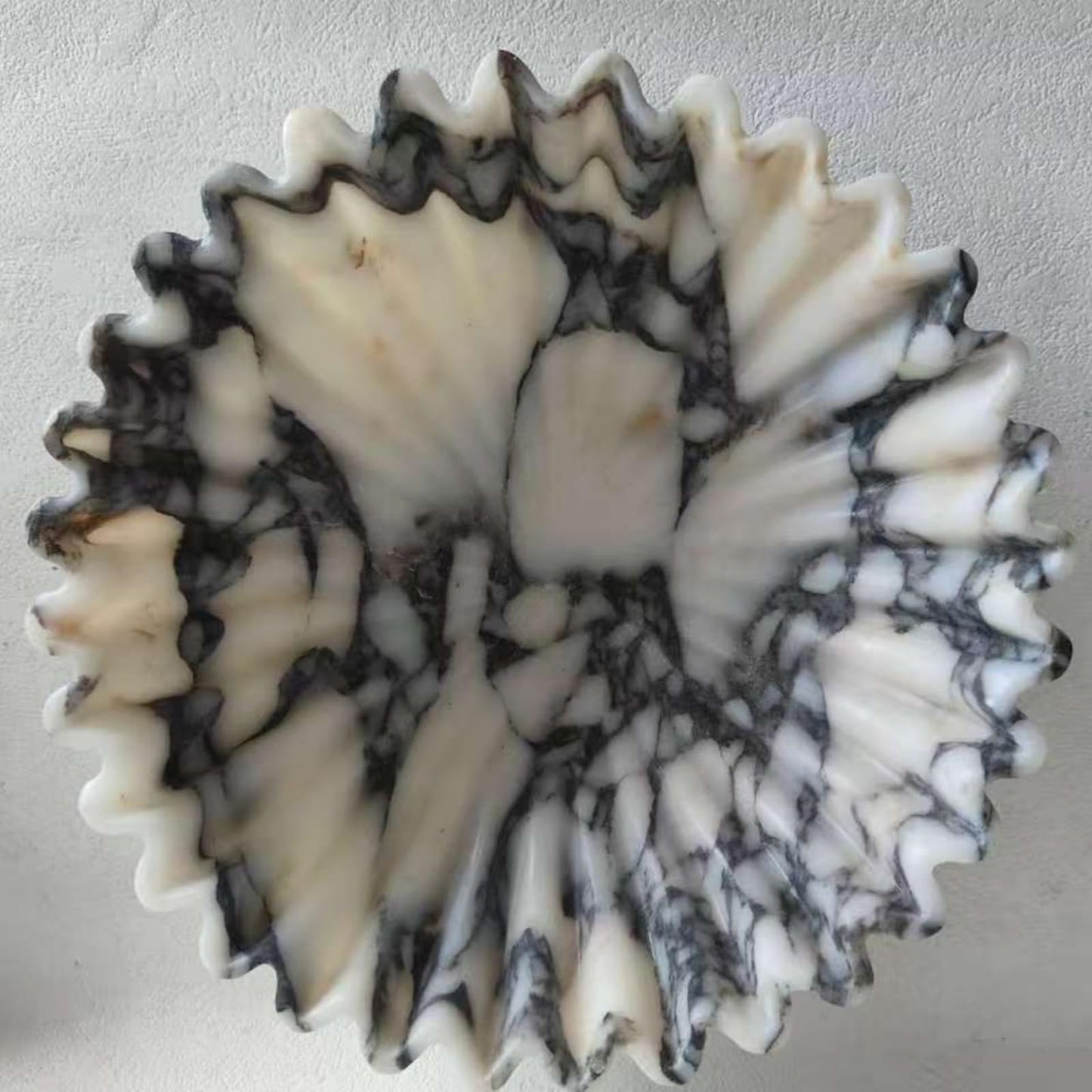SourcTrek 10-inch Decorative Bowl - Handmade Natural Marble, Scalloped & Ruffled Edge, Fruit Bowl, Key Holder, Centerpiece Bowl for Kitchen Counter, Entryway, Dining Table (Calacatta Viola Violet)