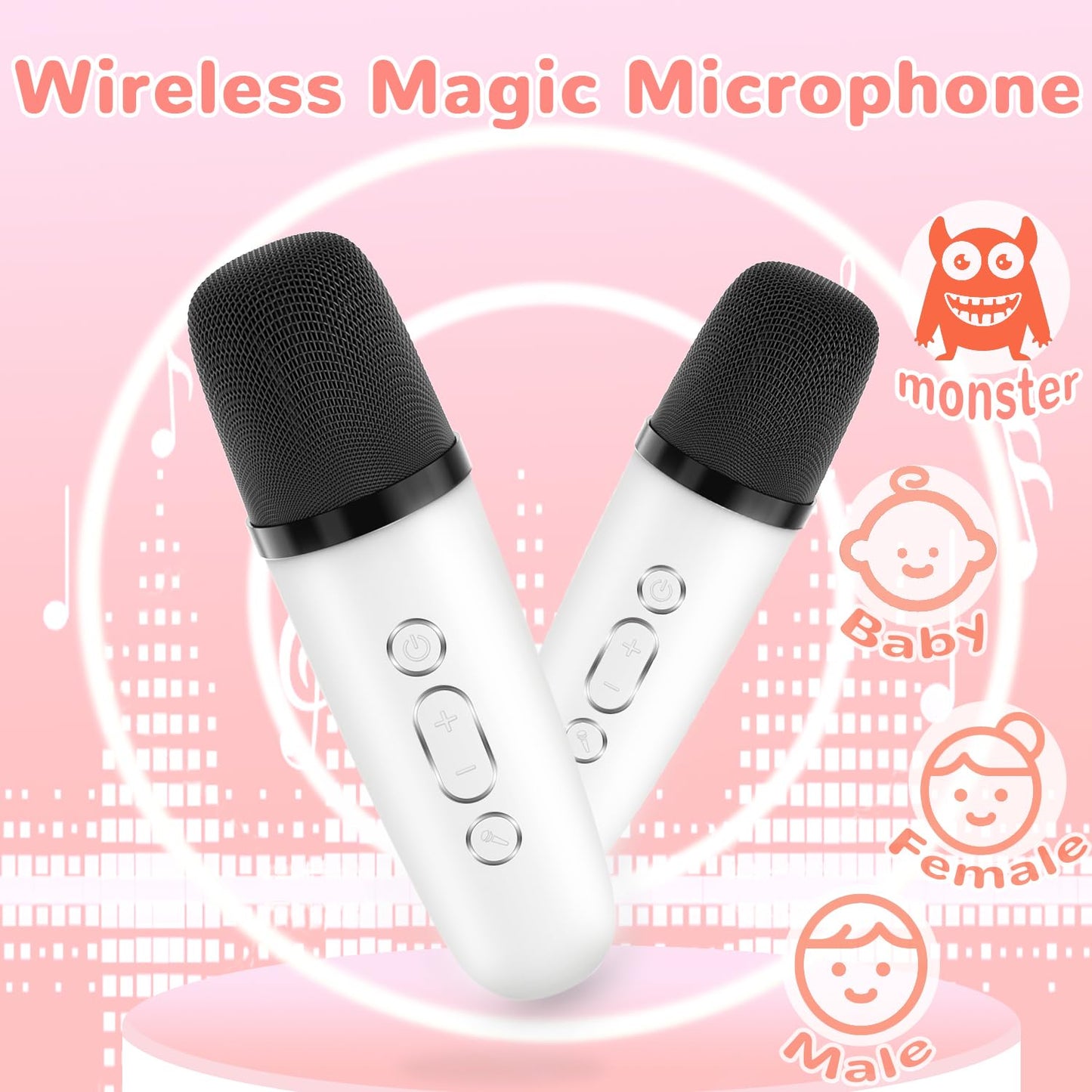 Mini Karaoke Machine for Kids 3-12 Years Old - Toddler Toys Birthday Gift for Girls Ages 3 4 5 6 7 8 9 10, Portable Bluetooth Speaker Set with 2 Wireless Microphones fits Family Fun Home Party, White