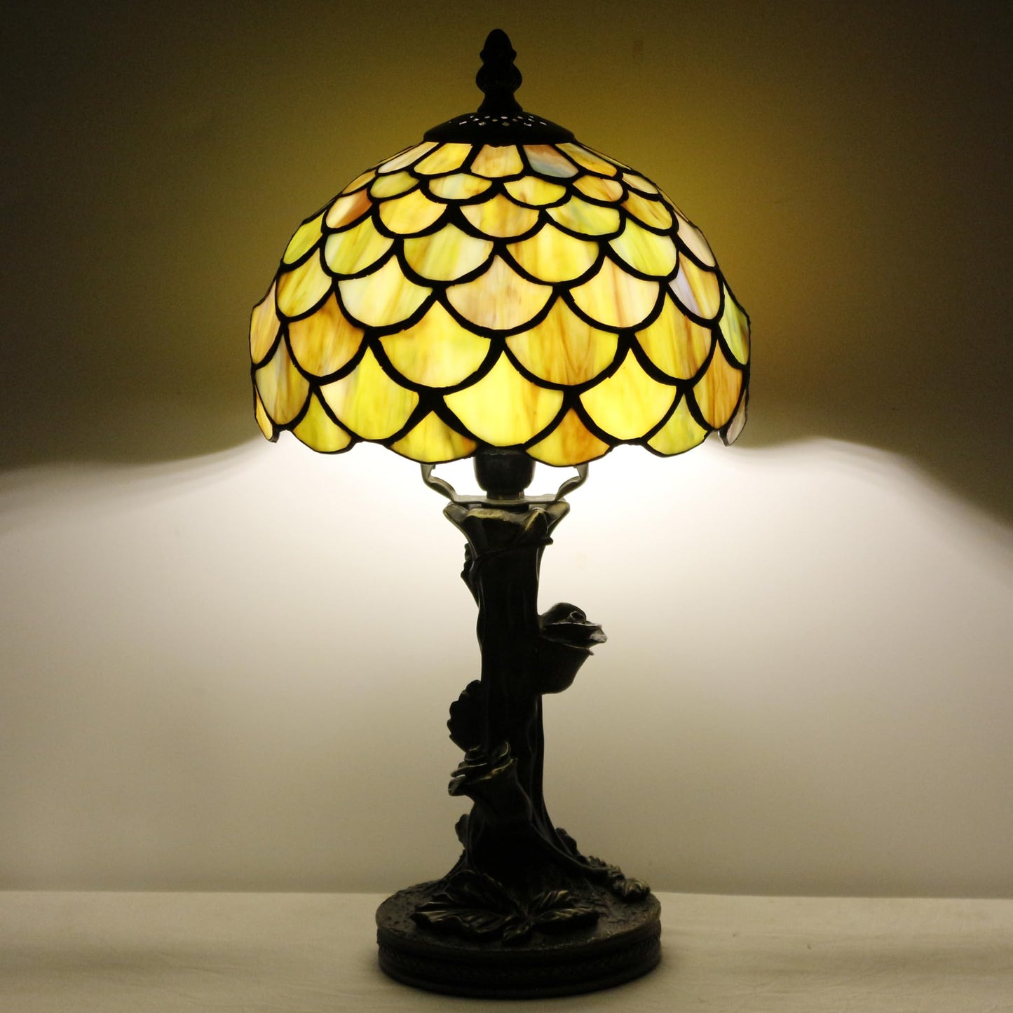 SYETL Small Tiffany Table Lamp Stained Glass Lamp Yellow Fish Scales Style