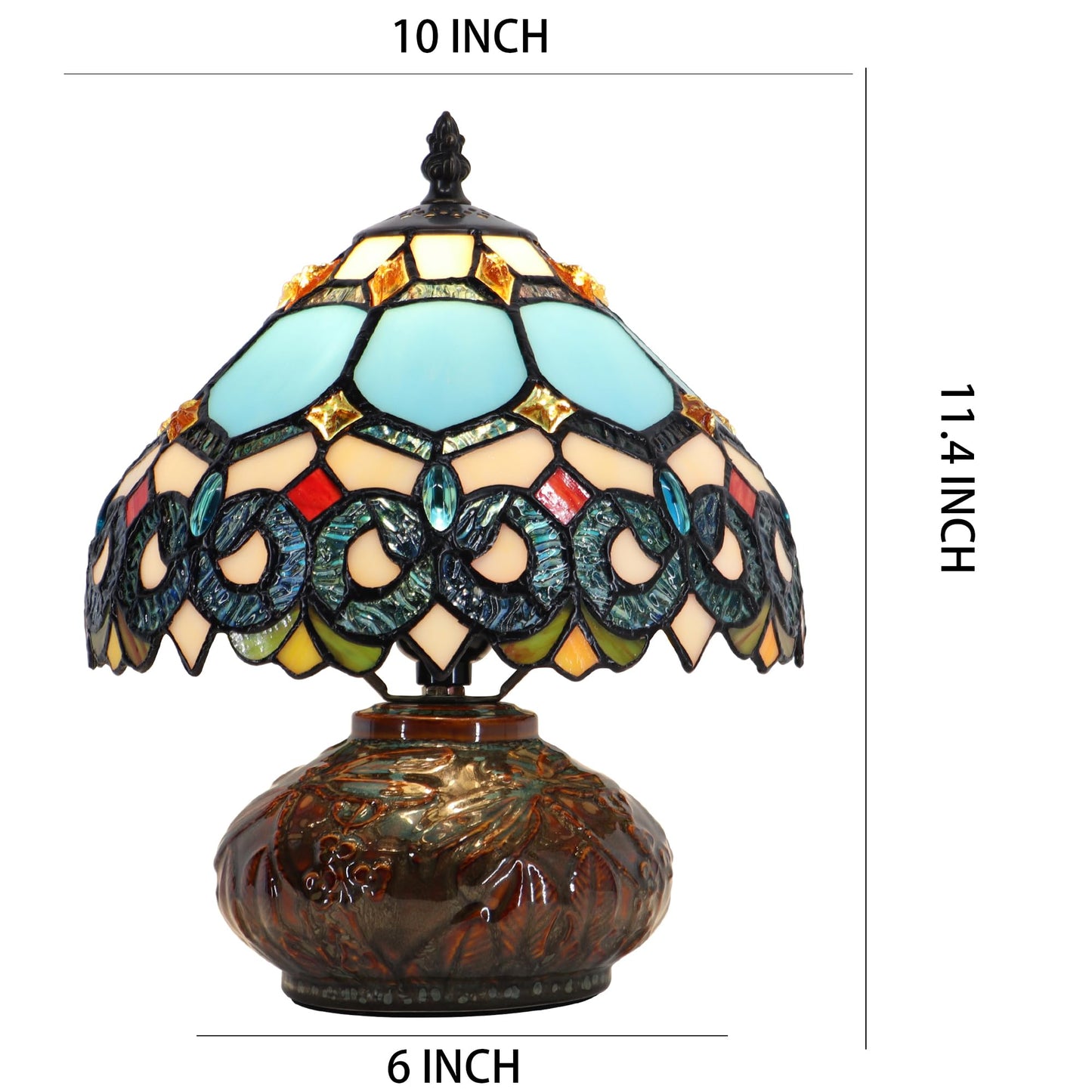 LXHCYOU Small Tiffany Table Lamp, 10X10X11 Inch Mini Stained Glass Mushroom Desk Light Memory Sympathy Ceramic lamp (Sapphire Style)