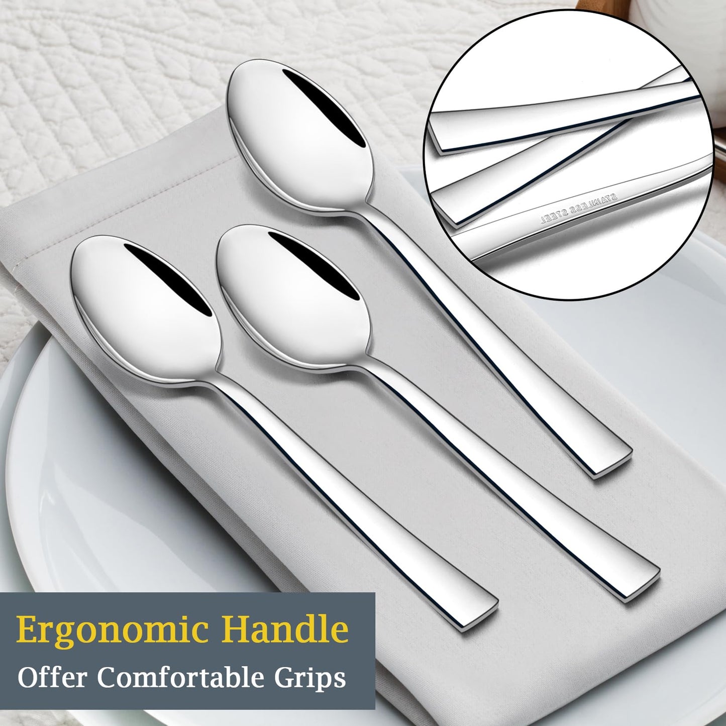 P&P CHEF Teaspoon Set (36 Pieces), 6.7" Stainless Steel Mini Tea Spoons, Premium Stirring Silverware, Kitchen Dessert Coffee Spoon Set, Mirror Finish & Dishwasher Safe