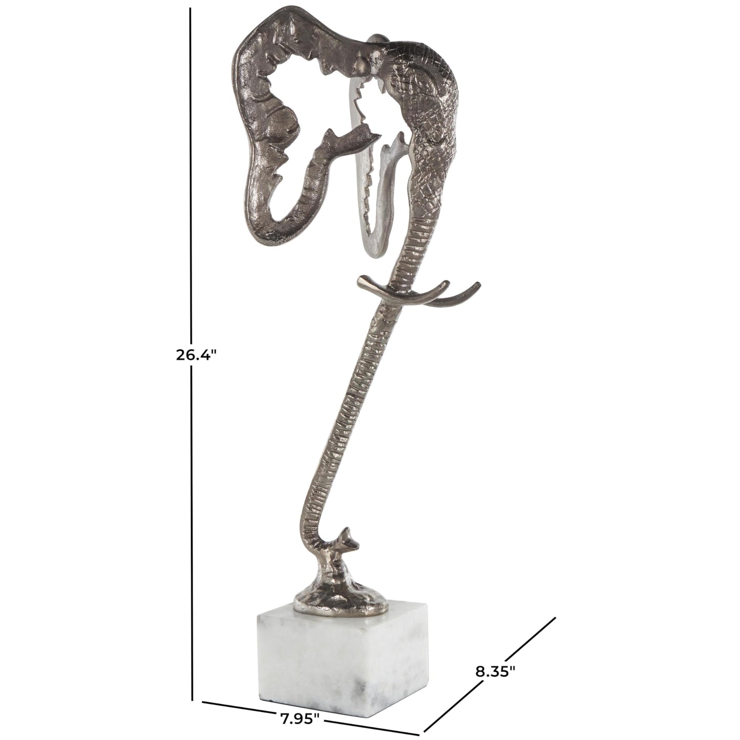 Deco 79 Aluminum Metal Elephant Decorative Sculpture Tall Cutout Silhouette Home Decor Statue with Marble, Accent Figurine 8" x 8" x 26", Silver