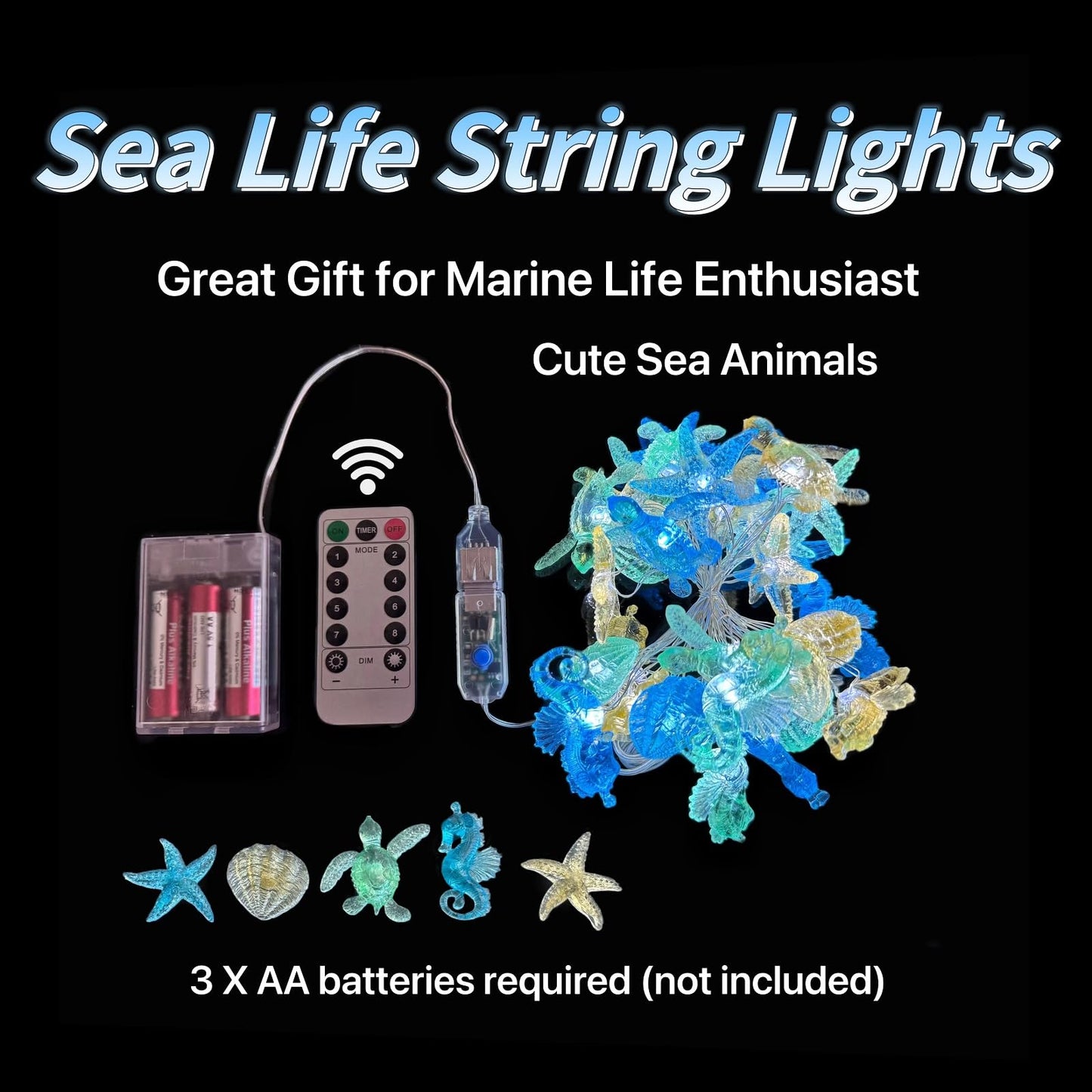Ocean themed decor String Lights, Nautical Beach Party Decorations,Cute Sea Turtle Starfish Decorative Marine Life Night Lamp,Battery Operated USB Plug In 30LED 10ft For Bedroom Christmas Ornaments