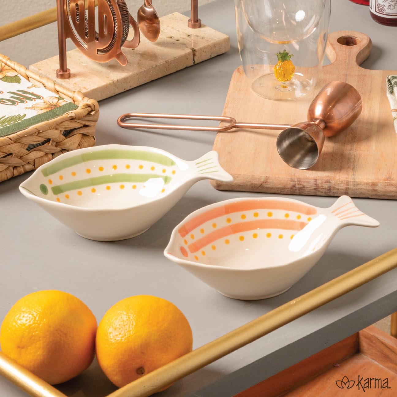 Karma, Ceramic Hand Painted Snack Dish, Fish Shaped Small Bowls, Cute Small Dip Bowl Saucer Appetizer Plate, Peach