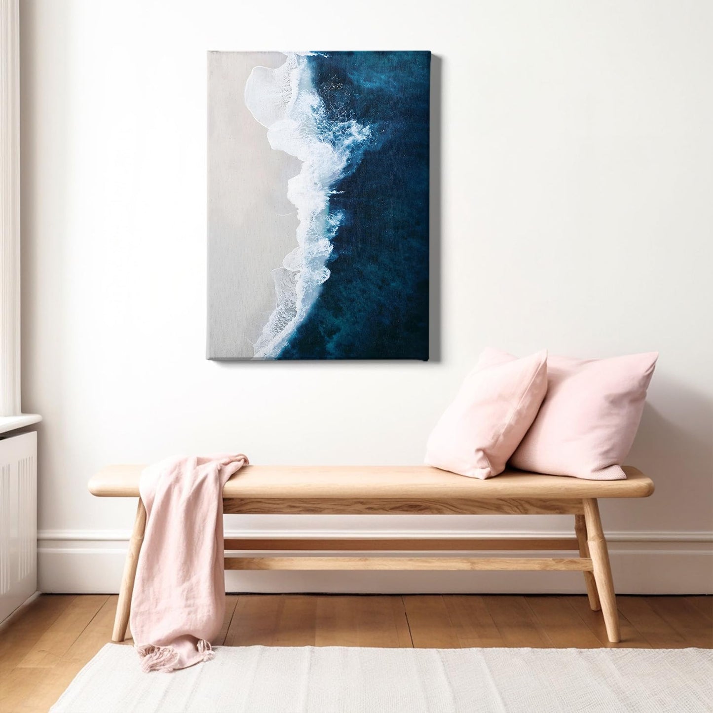 Ocean Wave Canvas Wall Art Navy Blue Ocean Pictures Beach Scene Painting Modern Coastal Prints Nature Ocean Wall Art Blue Ocean Paintings Ocean Landscape Poster for Living Room 16x24in with Frame