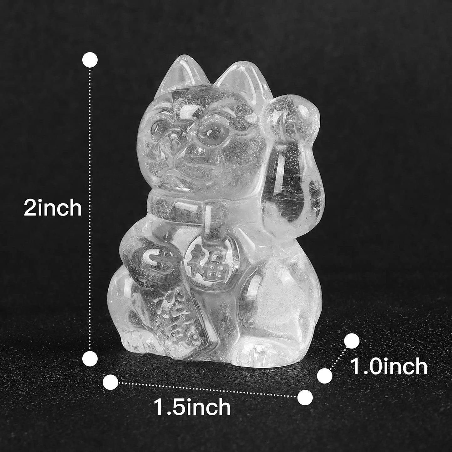 Artistone Clear Quartz Crystal Maneki Neko Money Feng Shui Fortune Lucky Cat Collectible Figurine Gemstone Sculpture for Attract Wealth Good Luck Home&Shop Decorations