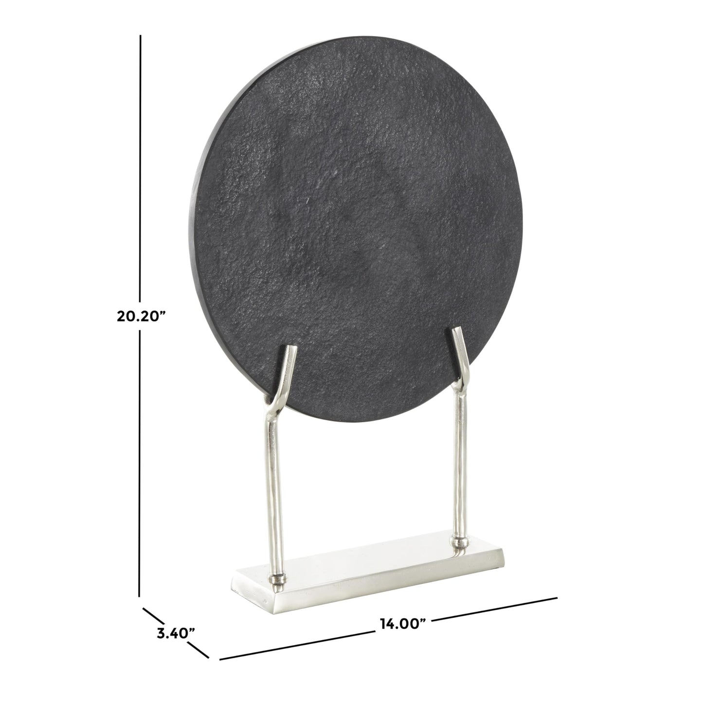 Deco 79 Marble Abstract Decorative Sculpture Textured Disk Home Decor Statue with Silver Stand, Accent Figurine 14" x 3" x 20", Black
