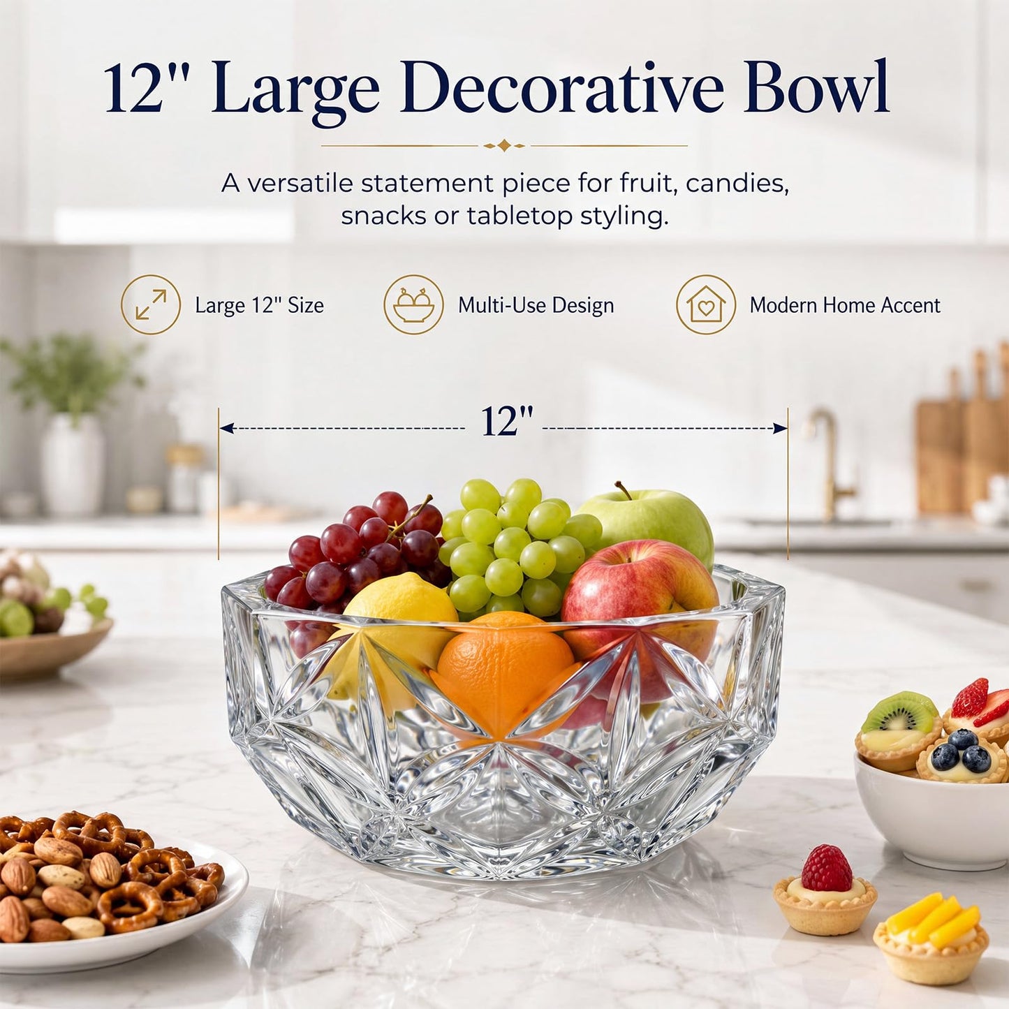 Yiyiring Decorative Crystal Bowl 8.6'' Hand-painted Polished Decorative Bowl Glass Fruit Bowls Crystal Key Bowls Modern for Counter Home Decoration Table Centerpiece Kitchen Dining Room