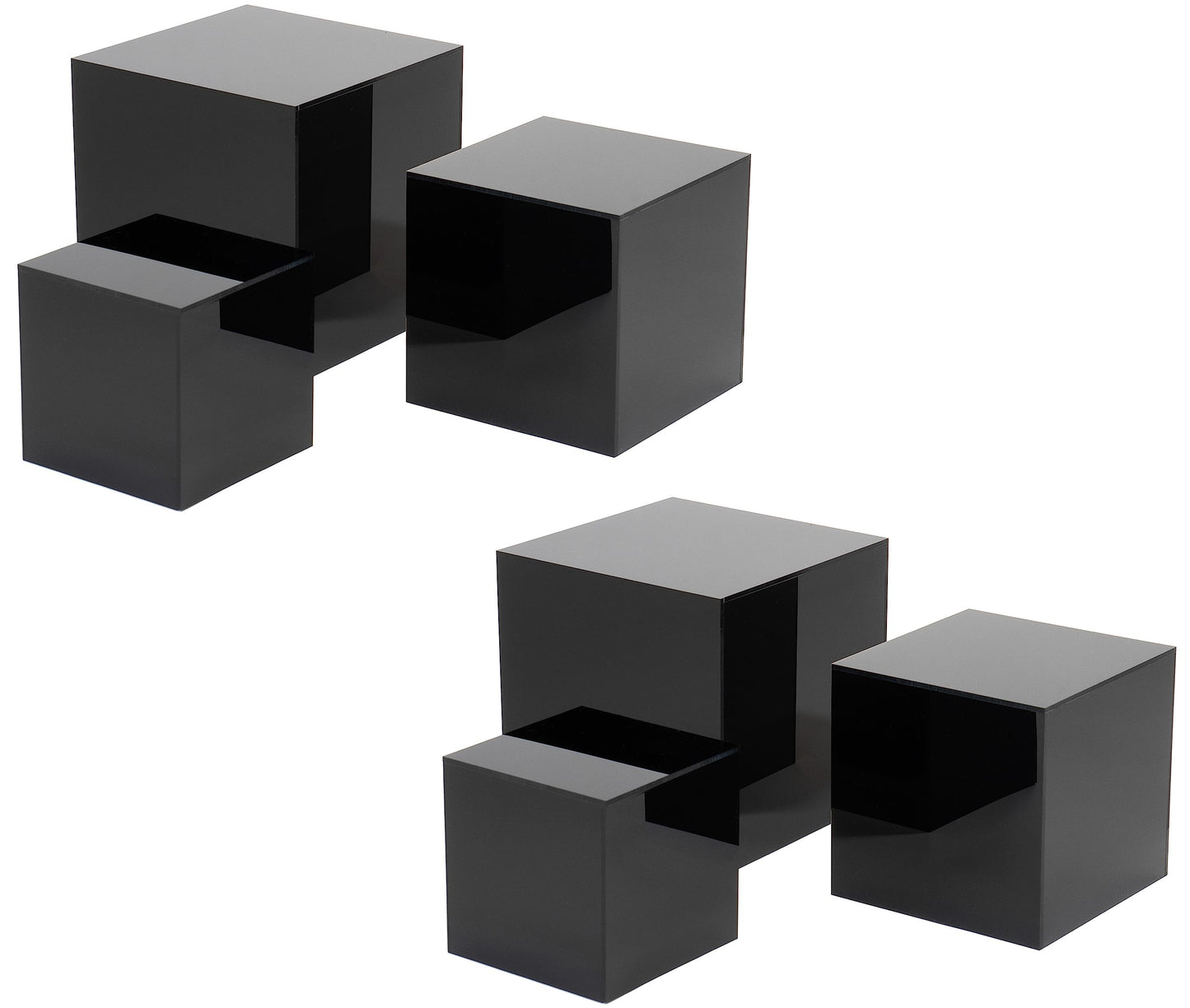Red Co. Set of 3 Glossy Black Acrylic Cube Display Nesting Riser Stands with Hollow Bottoms - 2-Pack