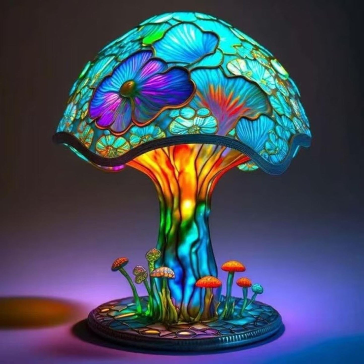 Wioilyoy Creative Glass Resin Mushroom Table Lamp, 5.9 Inch Stained Glass Mini Night Light, Bohemian Decoration for Bedroom, Living Room, Home Office - Gifts