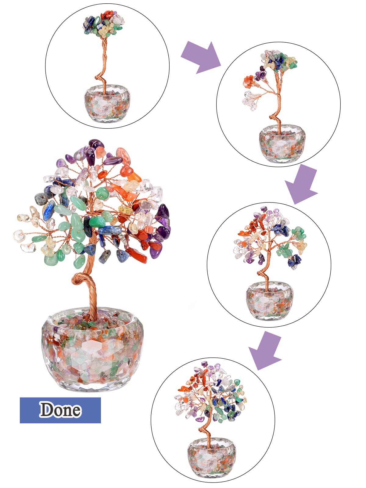 MANIFO Rose Quartz Crystal Tree Crystals Stones Tree with Glass Base Gemstone Tree for Positive Energy Office Decor Fengshui Tree Gift